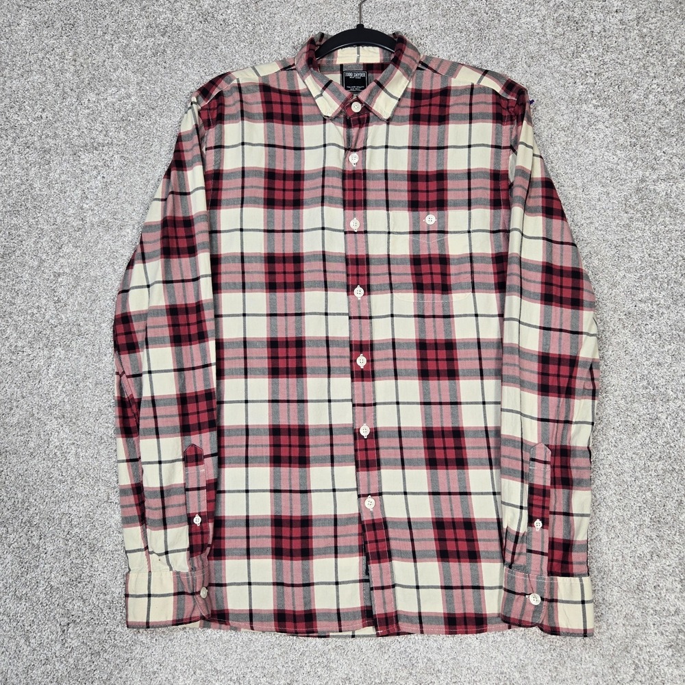 Todd Snyder Shirt Men Medium Red Gray black Plaid Button Down Long Sleeve cotton
